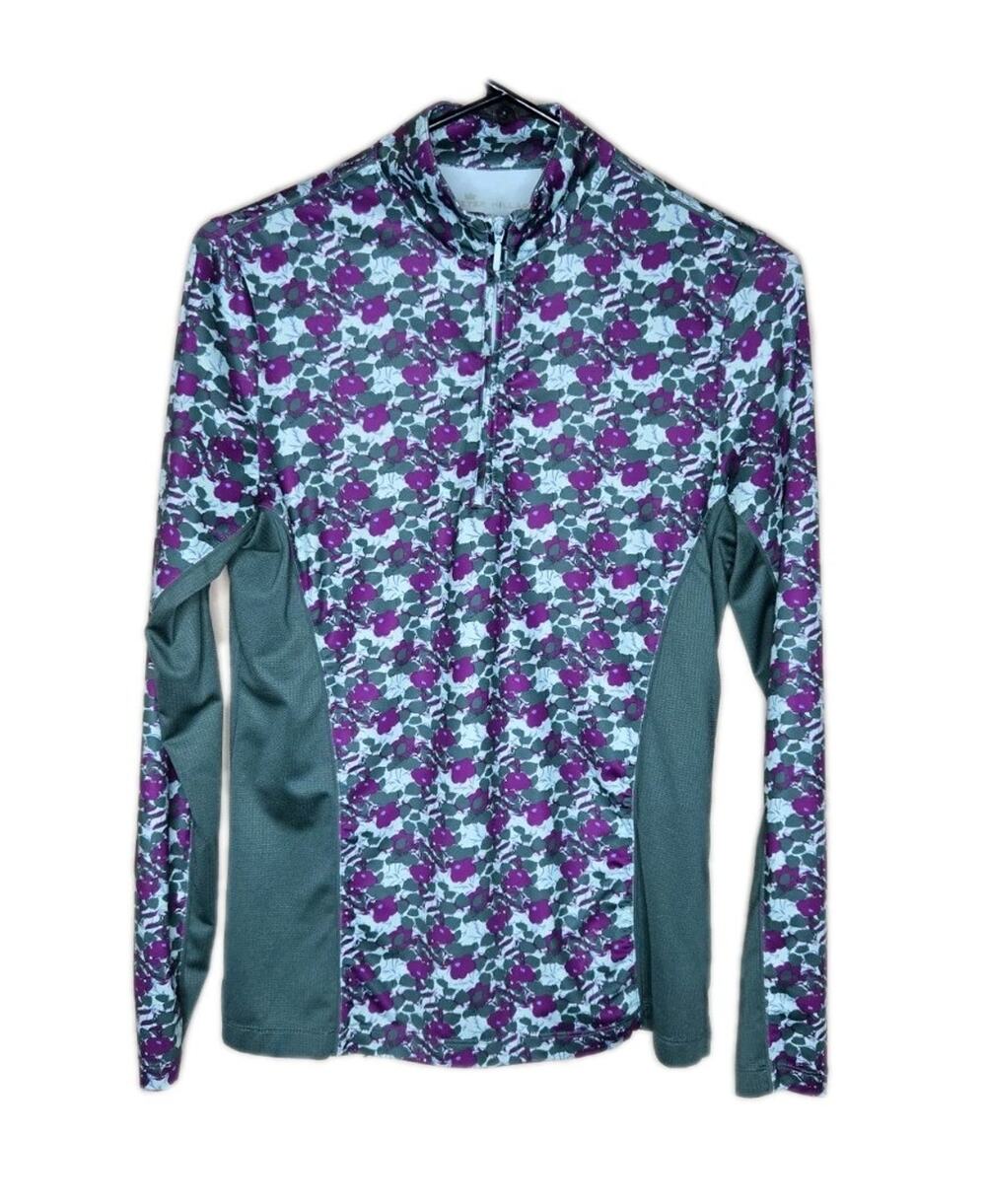 Peter Millar Pullover Top Womens Small Quarter Zip Green Floral Quick Dry UPF 50